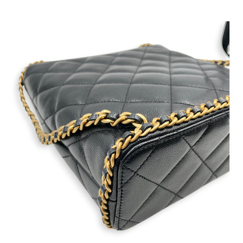 Quilted CC Turn Lock Black Backpack in Caviar Leather Gold hardware