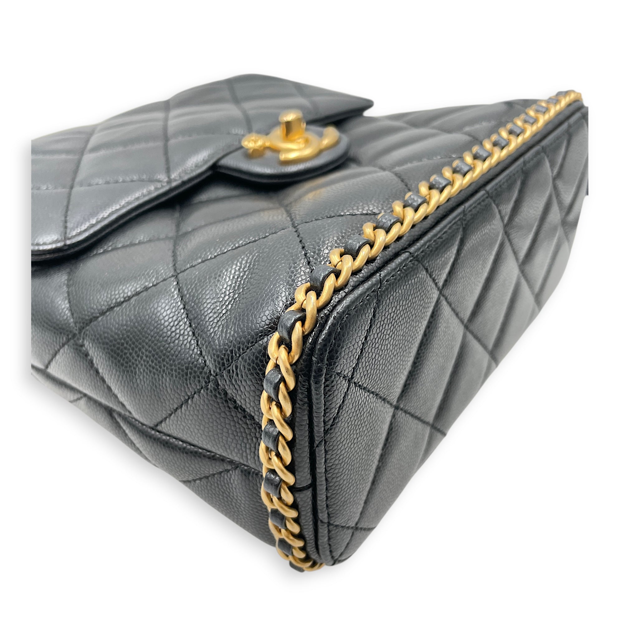 Quilted CC Turn Lock Black Backpack in Caviar Leather Gold hardware