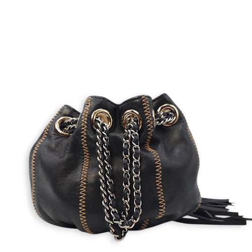 Sac Cordon Mini Black Pouch in Lambskin Palladium hardware CL2602-19581 2