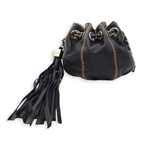 Sac Cordon Mini Black Pouch in Lambskin Palladium hardware CL2602-19581 3