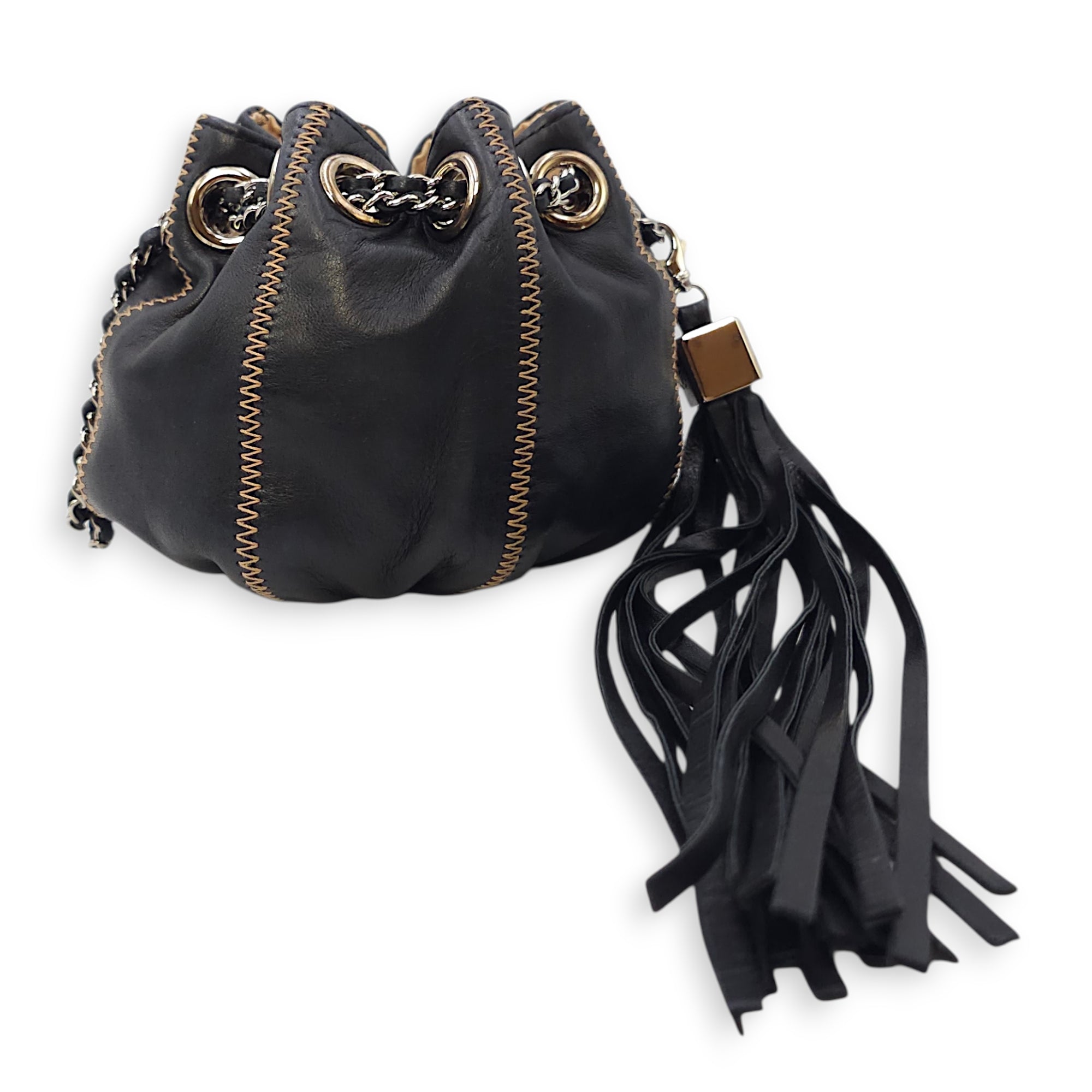 Sac Cordon Mini Black Pouch in Lambskin Palladium hardware CL2602-19581 4