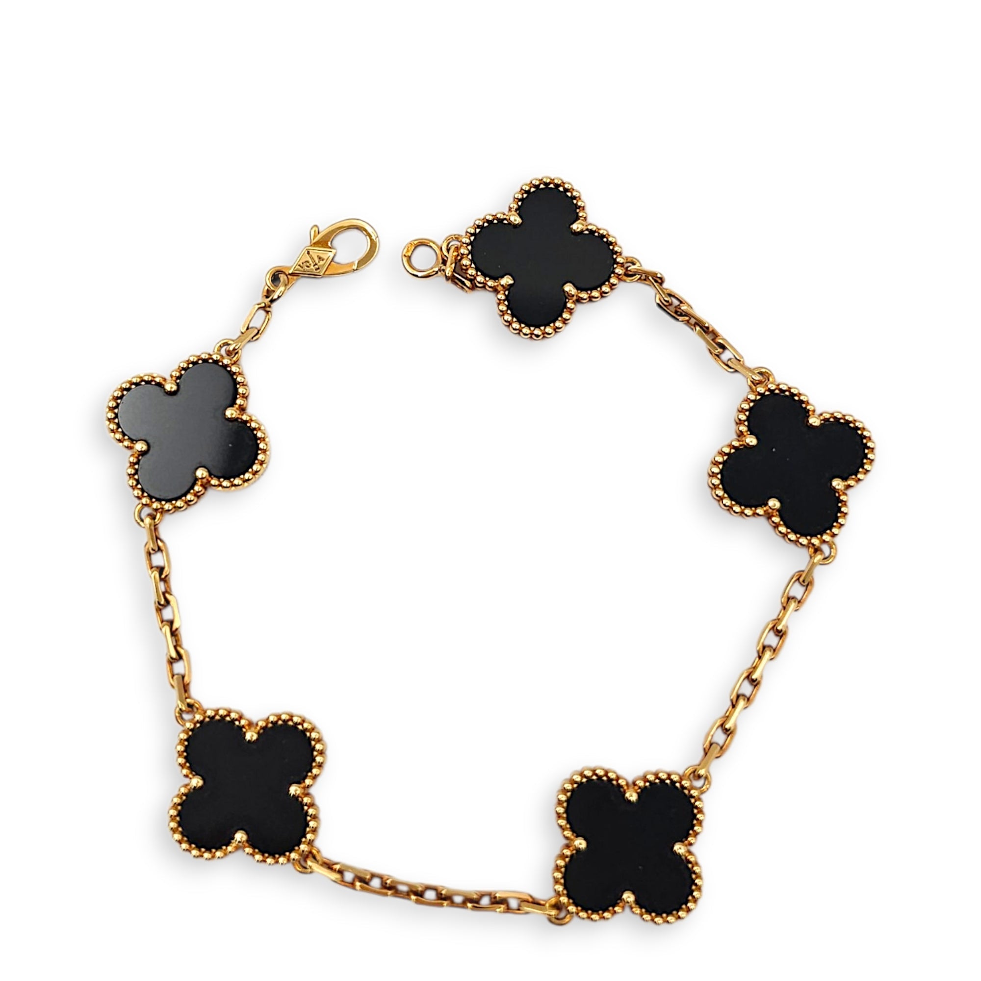 Vintage Alhambra 5 Motifs Bracelet in Onyx, Gold Hardware CL2602-19610 2
