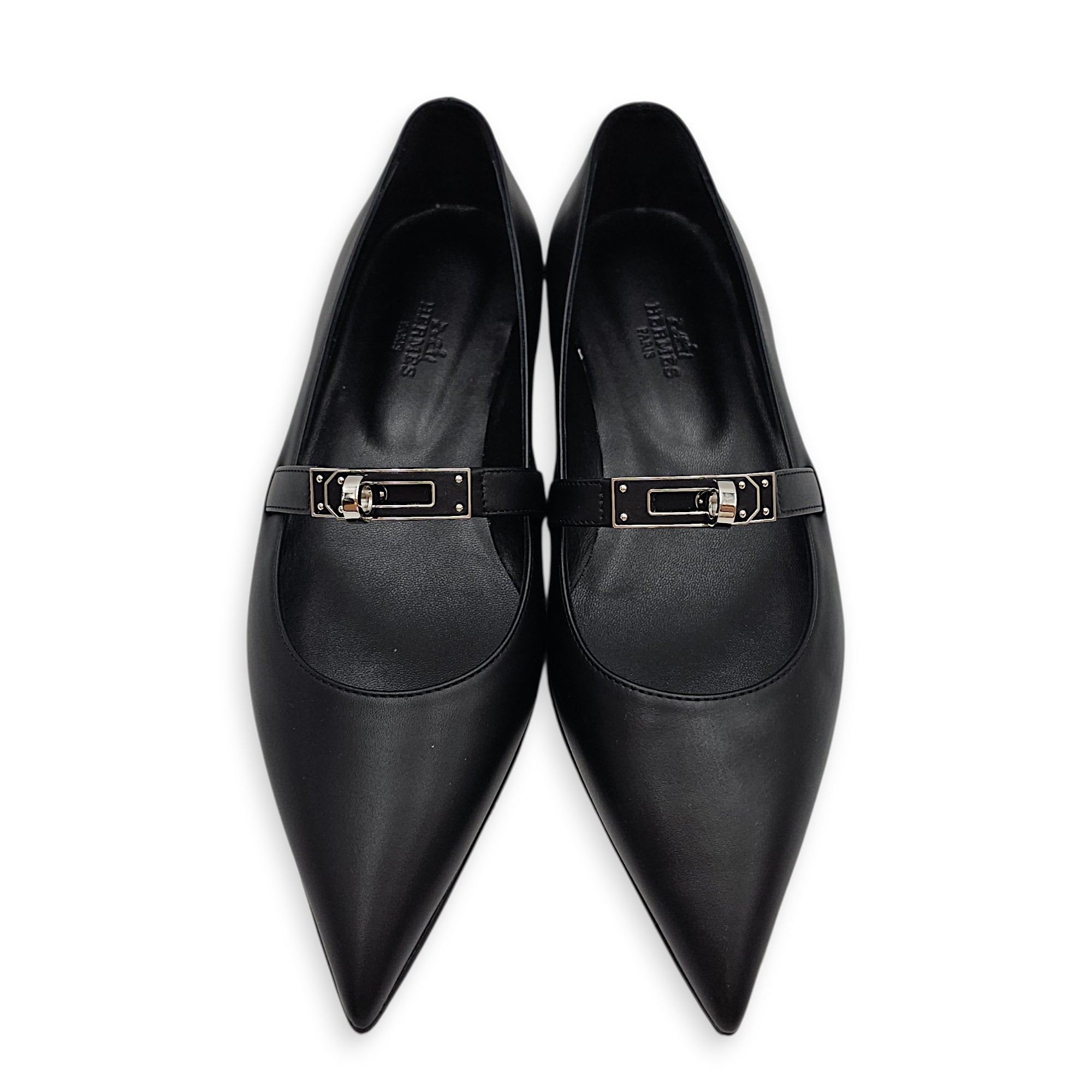 Kelly 35 Black Ballet Flats in Calfskin Palladium hardware CL2602-19633 2