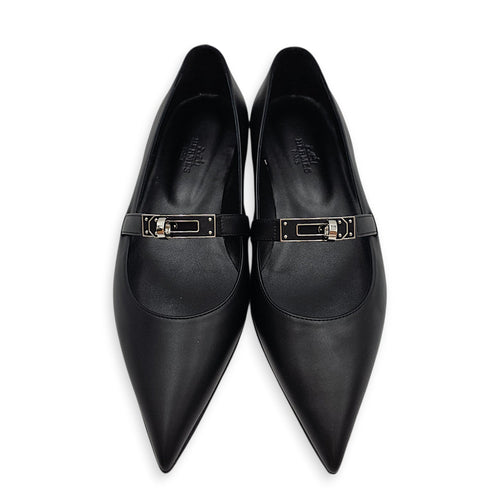 Kelly 35 Black Ballet Flats in Calfskin Palladium hardware CL2602-19633 2
