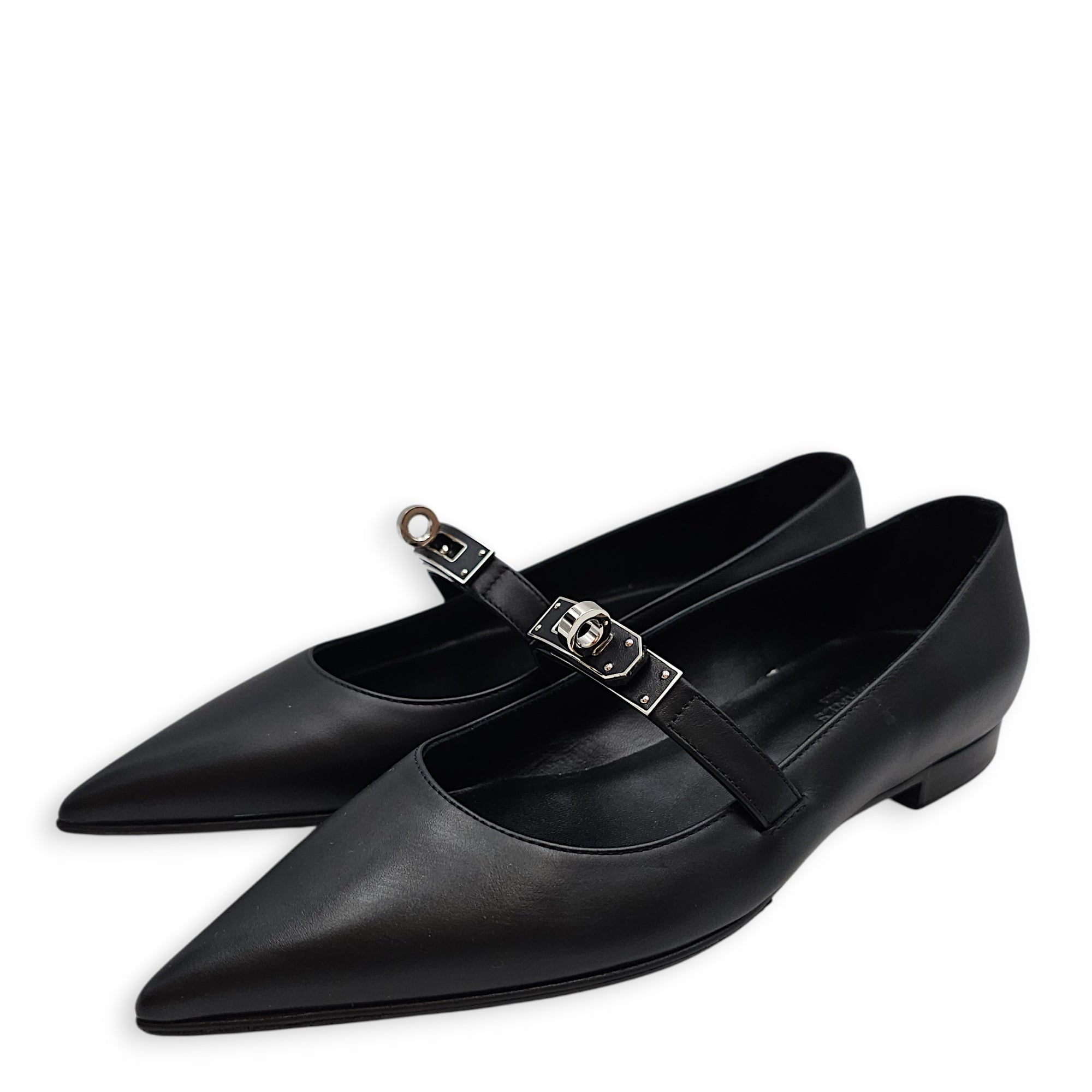 Kelly 35 Black Ballet Flats in Calfskin Palladium hardware CL2602-19633 3