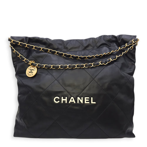 C22 Medium Black Shoulder Bag in Calfskin Gold hardware CL2603-19728 1
