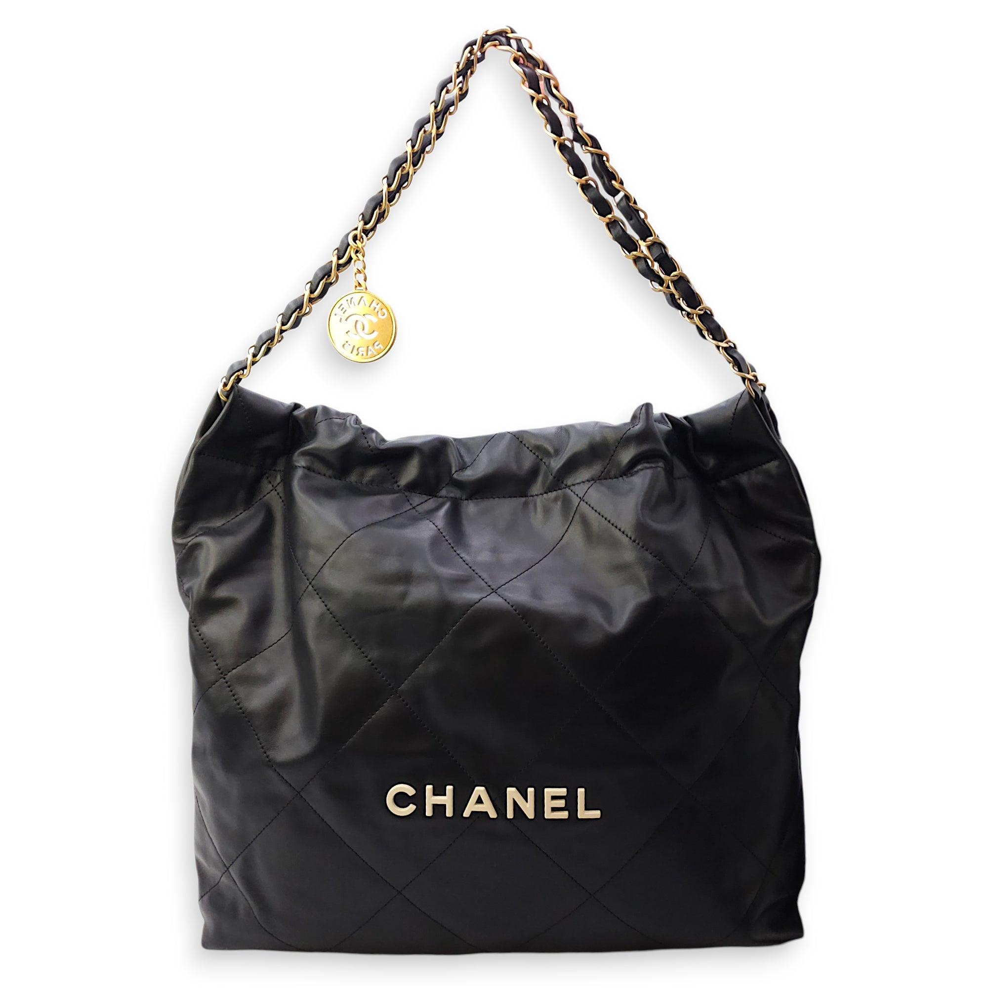 C22 Medium Black Shoulder Bag in Calfskin Gold hardware CL2603-19728 14