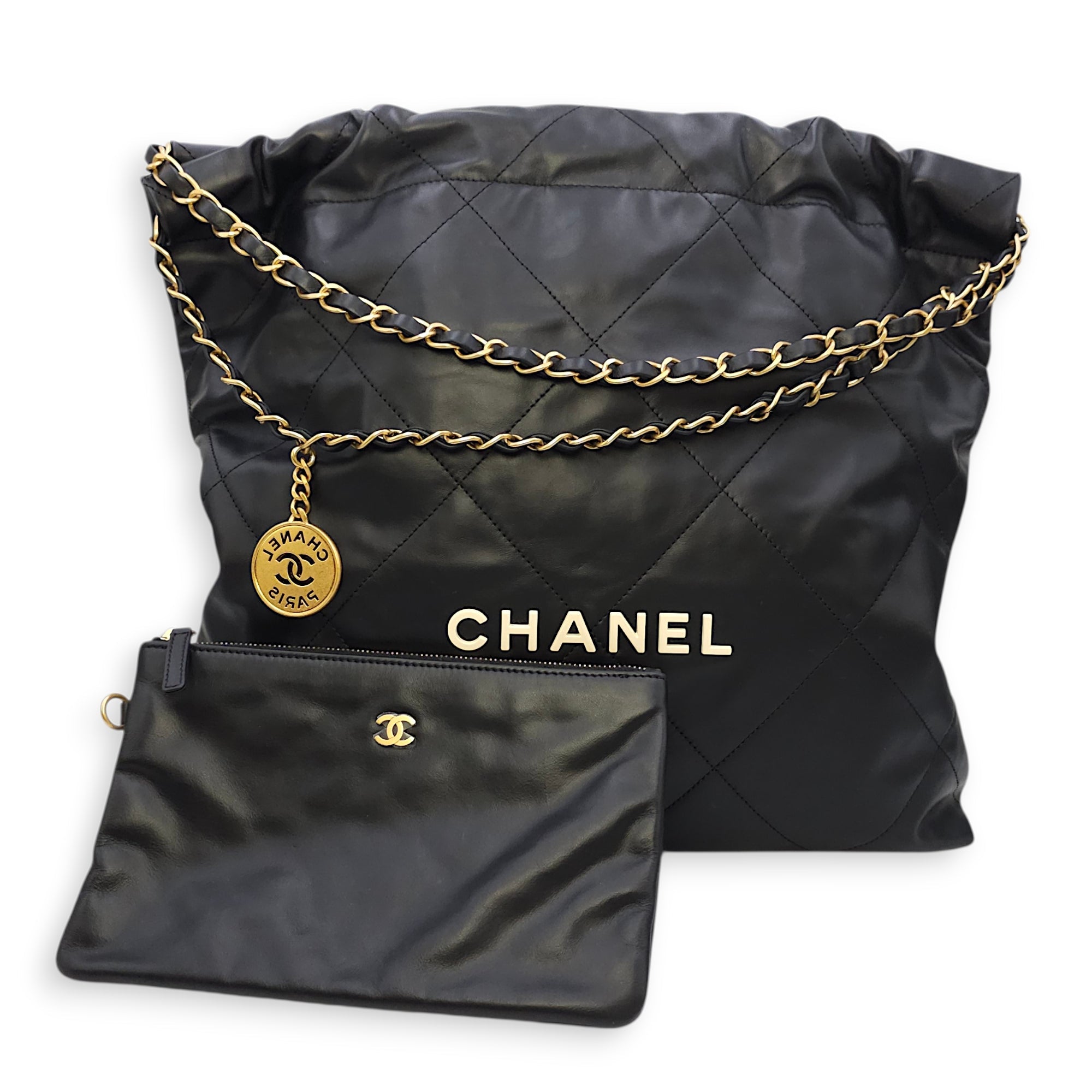 C22 Medium Black Shoulder Bag in Calfskin Gold hardware CL2603-19728 15