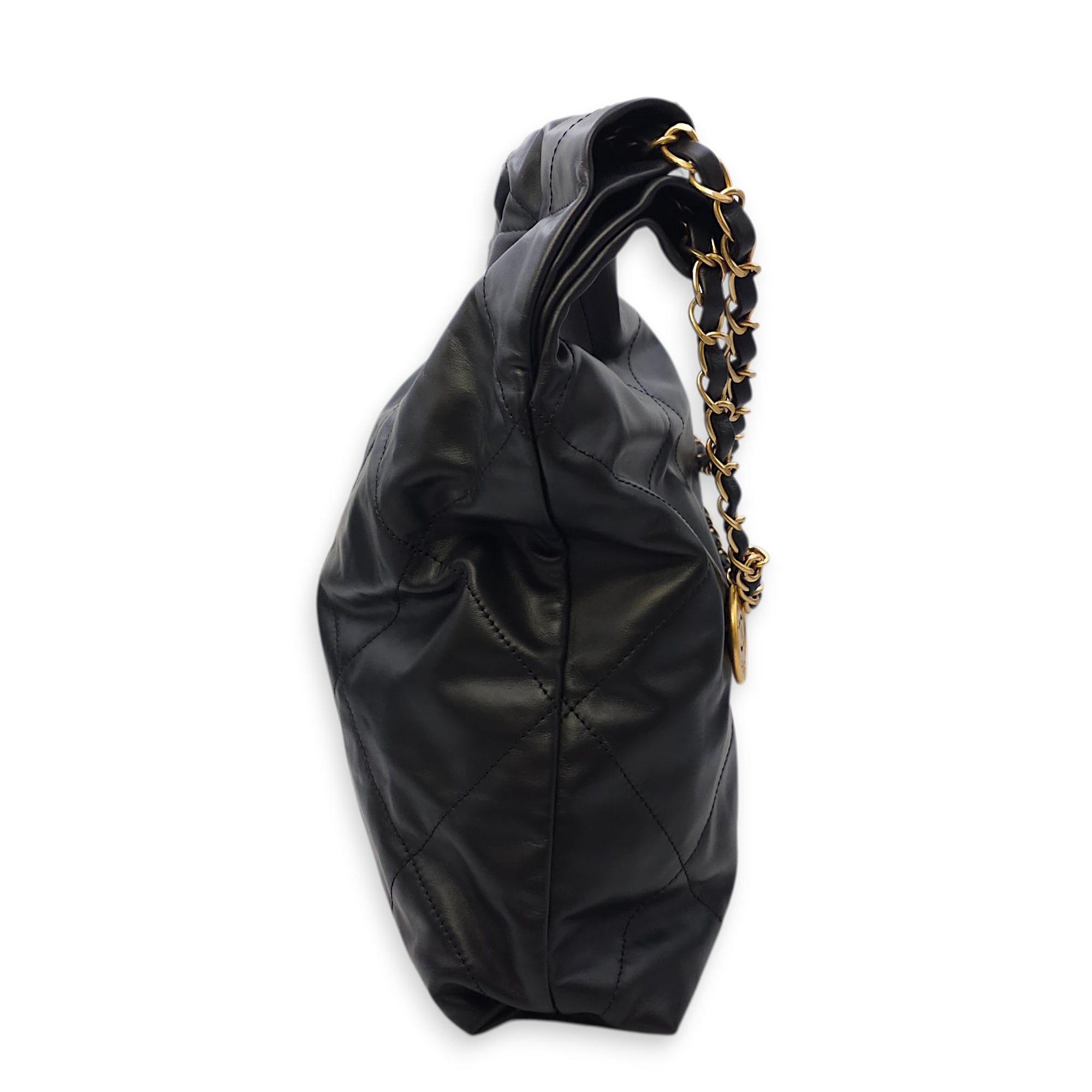 C22 Medium Black Shoulder Bag in Calfskin Gold hardware CL2603-19728 3