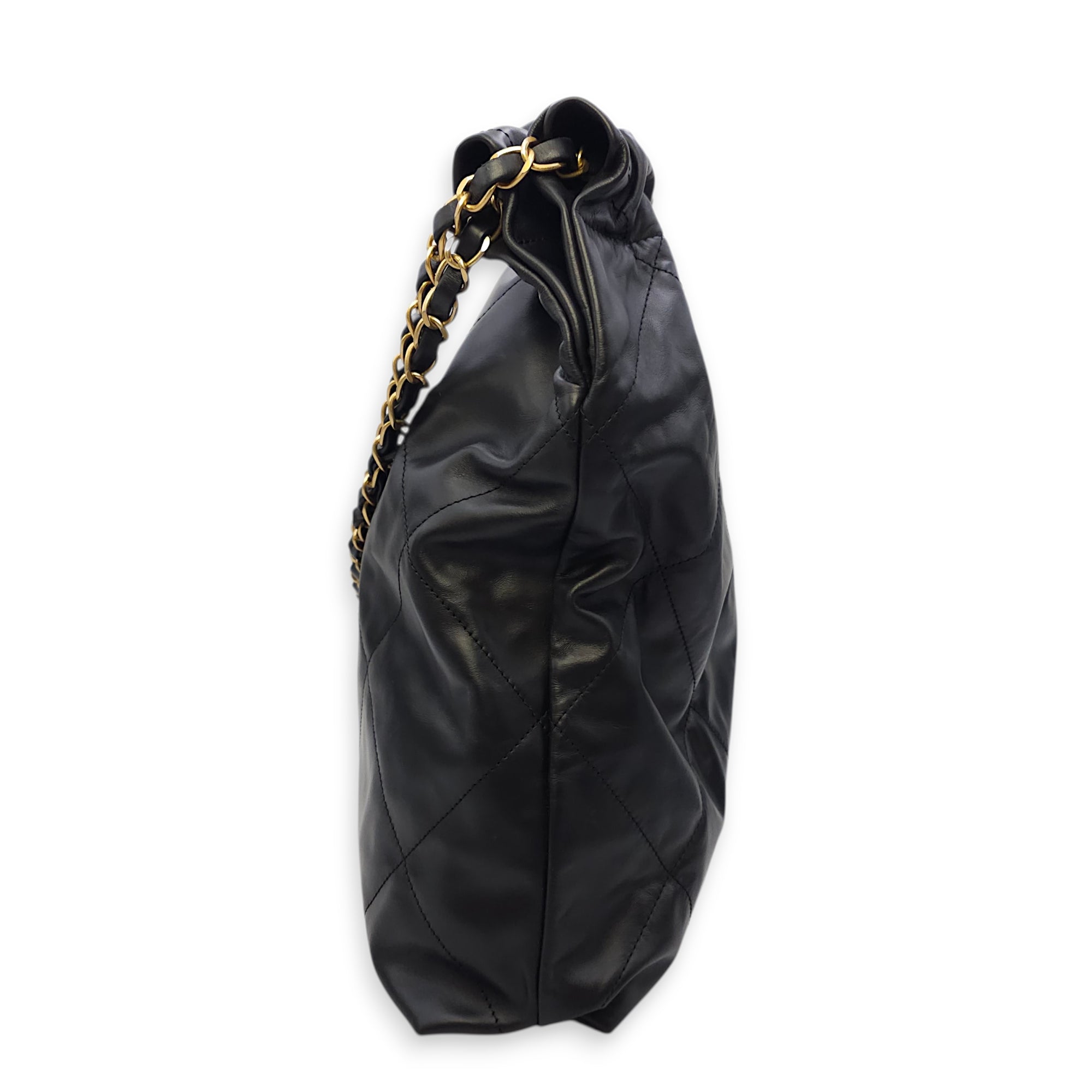 C22 Medium Black Shoulder Bag in Calfskin Gold hardware CL2603-19728 4