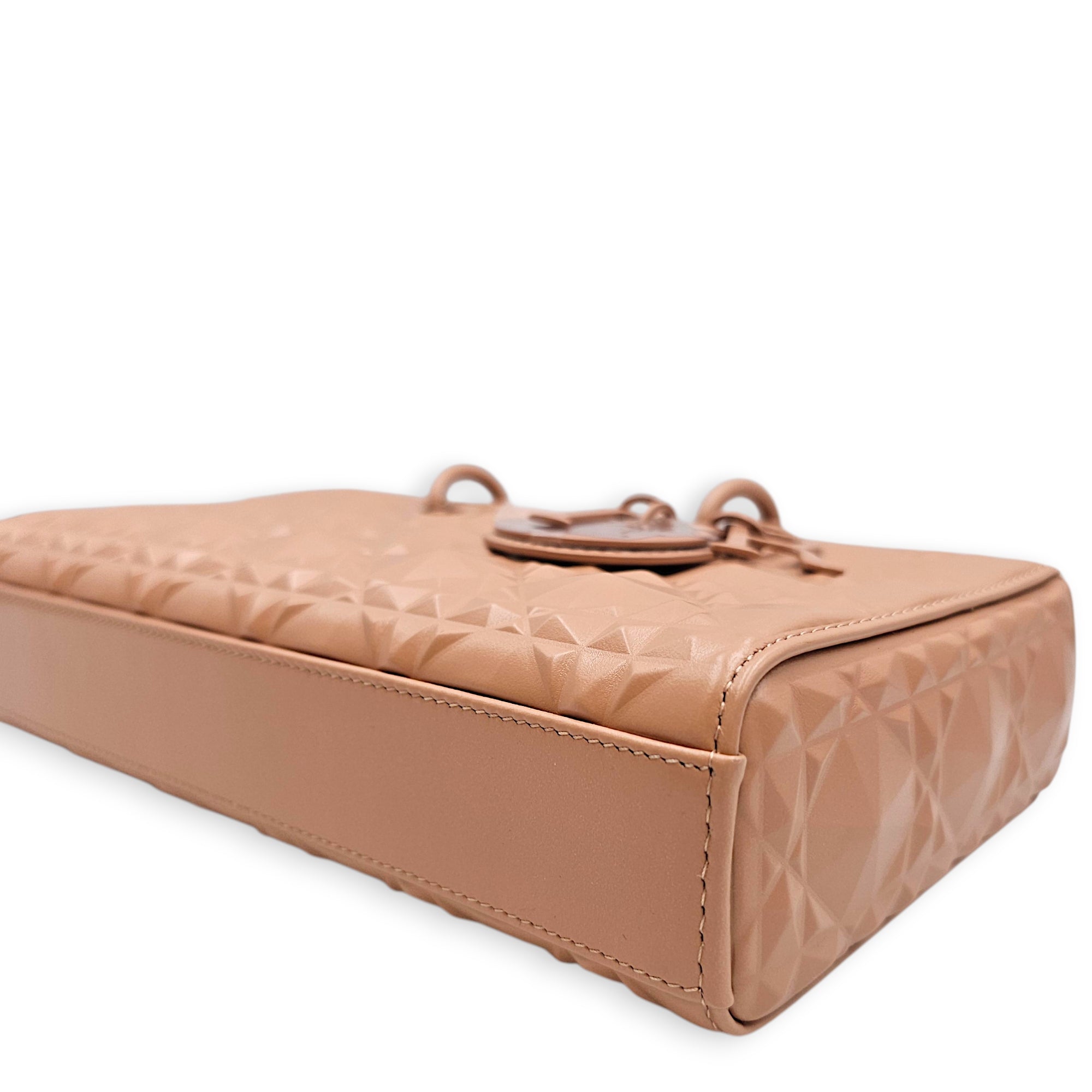 Dior Diamond Medium D-Joy 25 Pink Top Handle Bag in Calfskin Ruthenium hardware