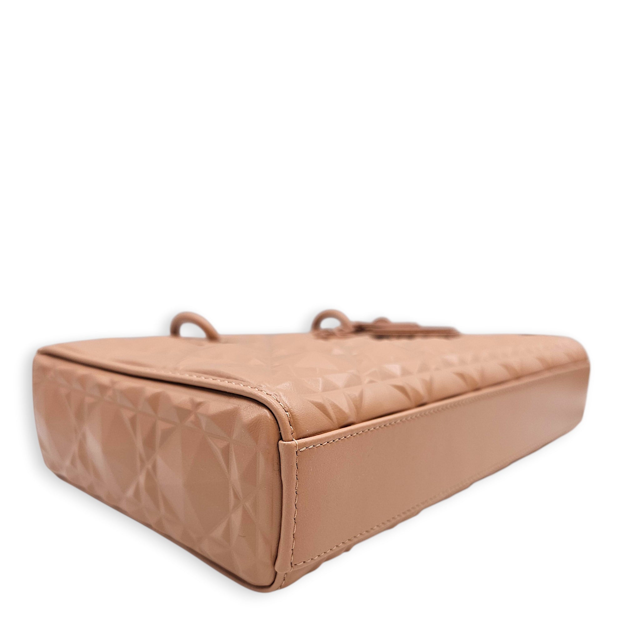 Dior Diamond Medium D-Joy 25 Pink Top Handle Bag in Calfskin Ruthenium hardware