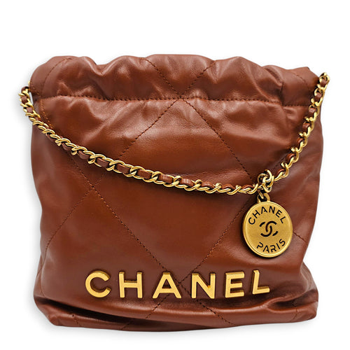 C22 Small Brown Crossbody Bag in Calfskin Gold hardware