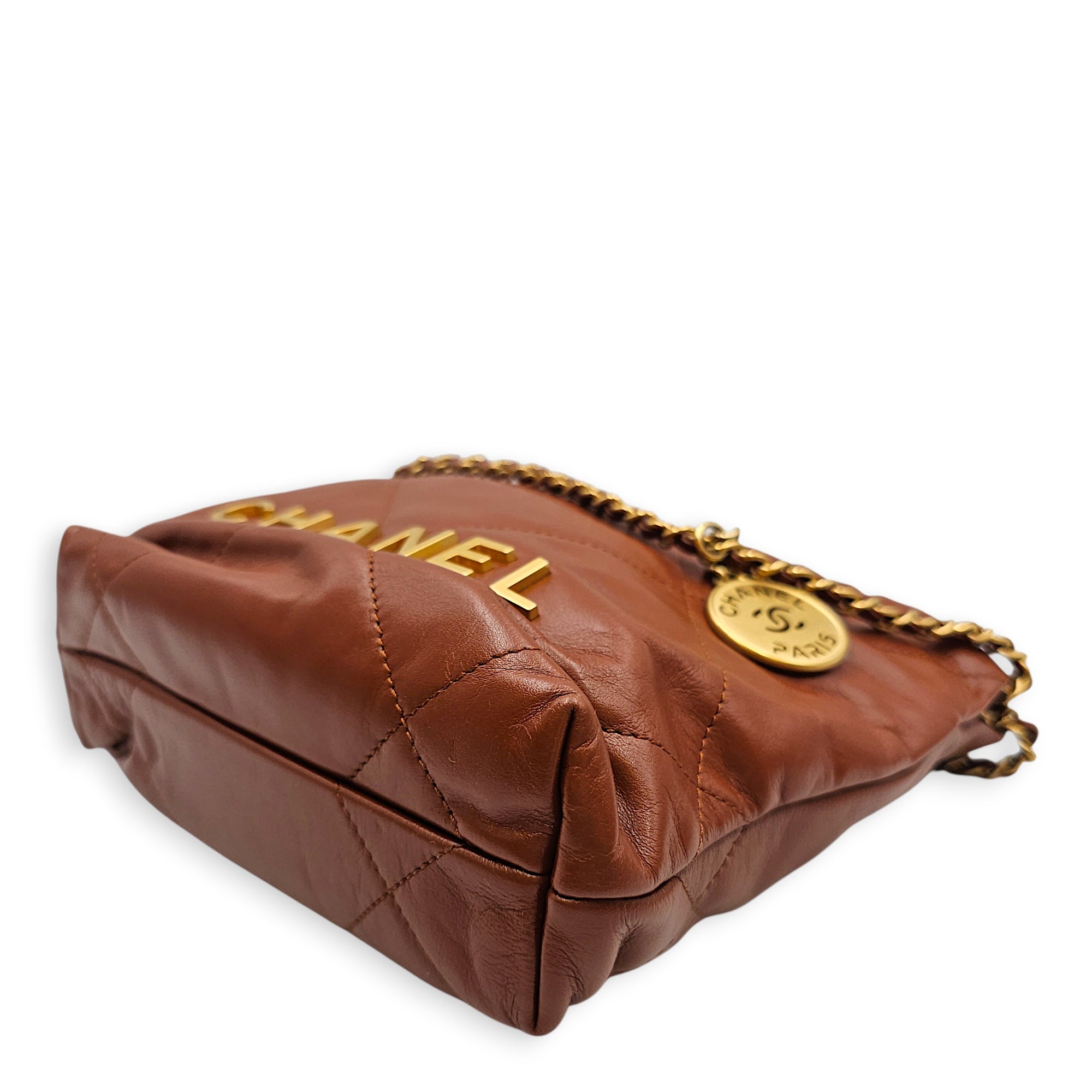 C22 Small Brown Crossbody Bag in Calfskin Gold hardware