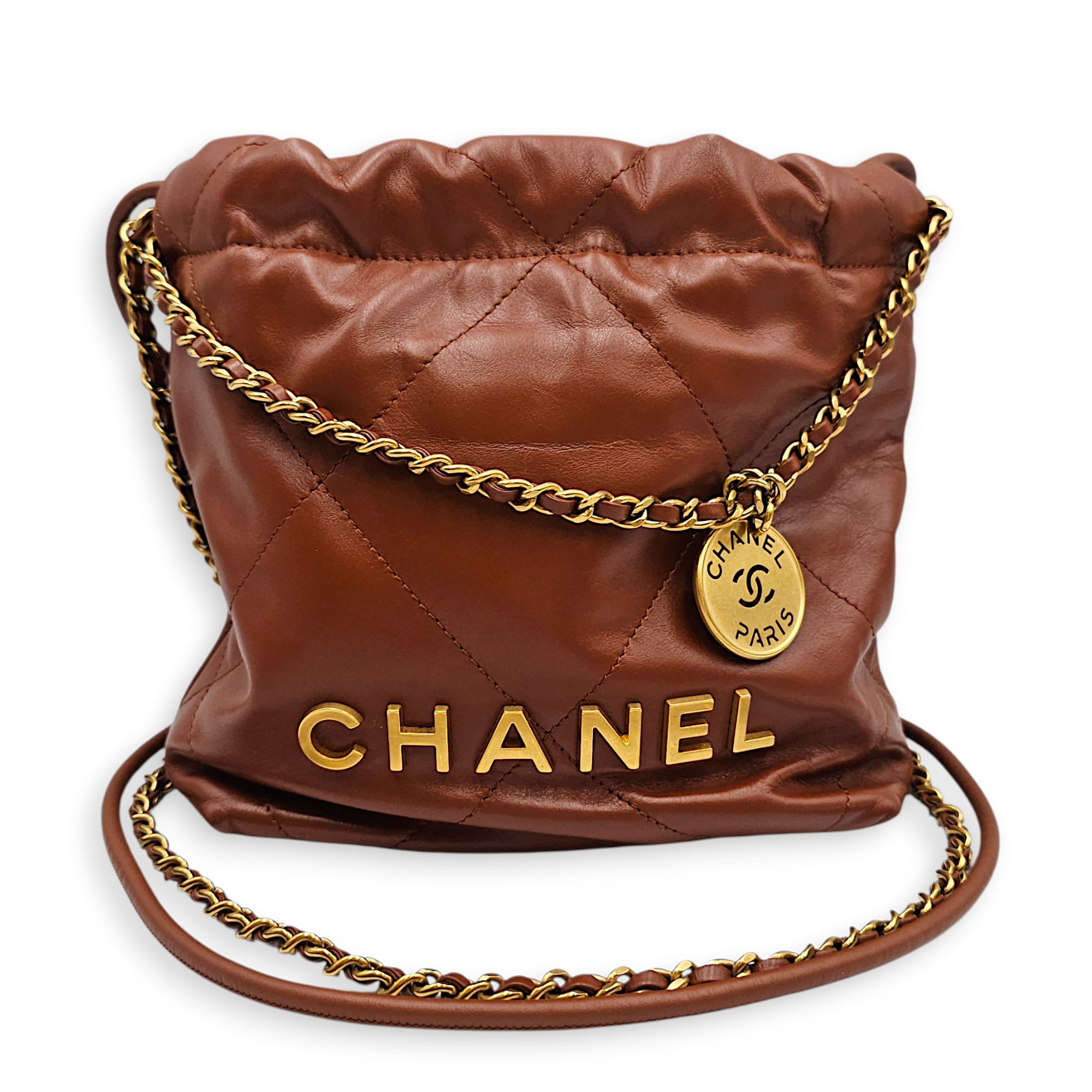 C22 Small Brown Crossbody Bag in Calfskin Gold hardware