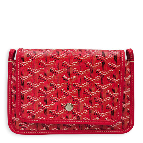 Plumet Pocket Wallet with Strap Red Crossbody Bag in Canvas Silver hardware