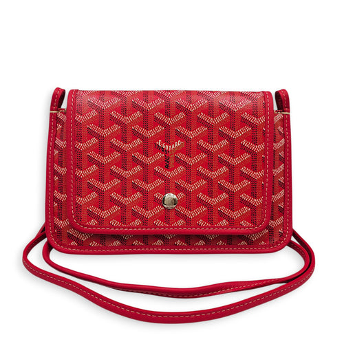 Plumet Pocket Wallet with Strap Red Crossbody Bag in Canvas Silver hardware