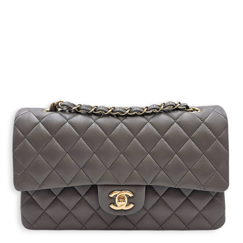Classic Flap (Double Flap) Medium Grey Shoulder Bag in Lambskin Gold hardware CL2603-19750 1