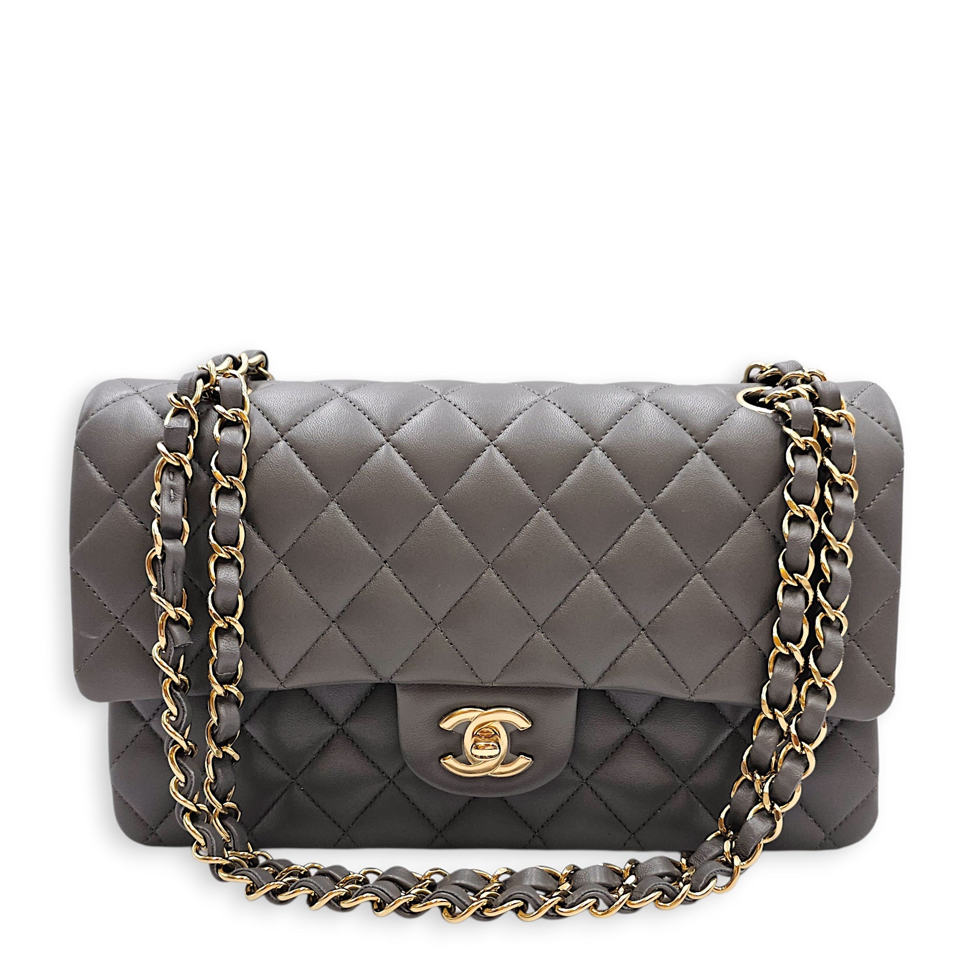 Classic Flap (Double Flap) Medium Grey Shoulder Bag in Lambskin Gold hardware CL2603-19750 10