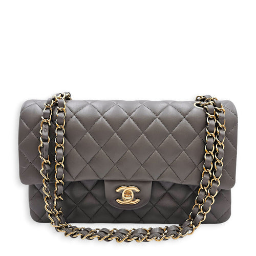 Classic Flap (Double Flap) Medium Grey Shoulder Bag in Lambskin Gold hardware CL2603-19750 10