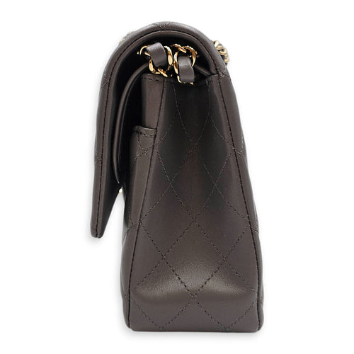 Classic Flap (Double Flap) Medium Grey Shoulder Bag in Lambskin Gold hardware CL2603-19750 4