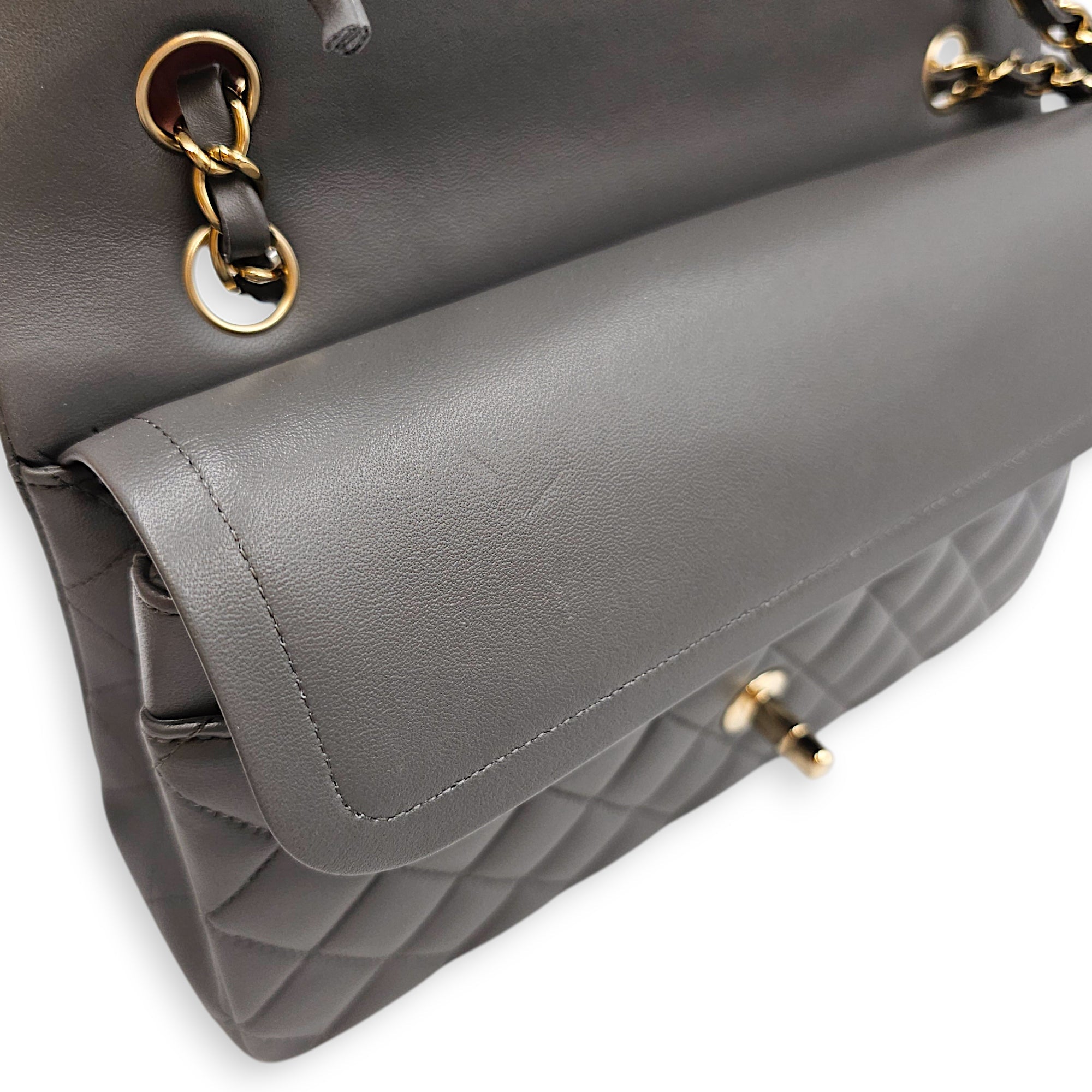 Classic Flap (Double Flap) Medium Grey Shoulder Bag in Lambskin Gold hardware CL2603-19750 6