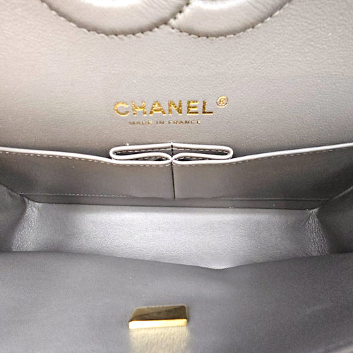 Classic Flap (Double Flap) Medium Grey Shoulder Bag in Lambskin Gold hardware CL2603-19750 7