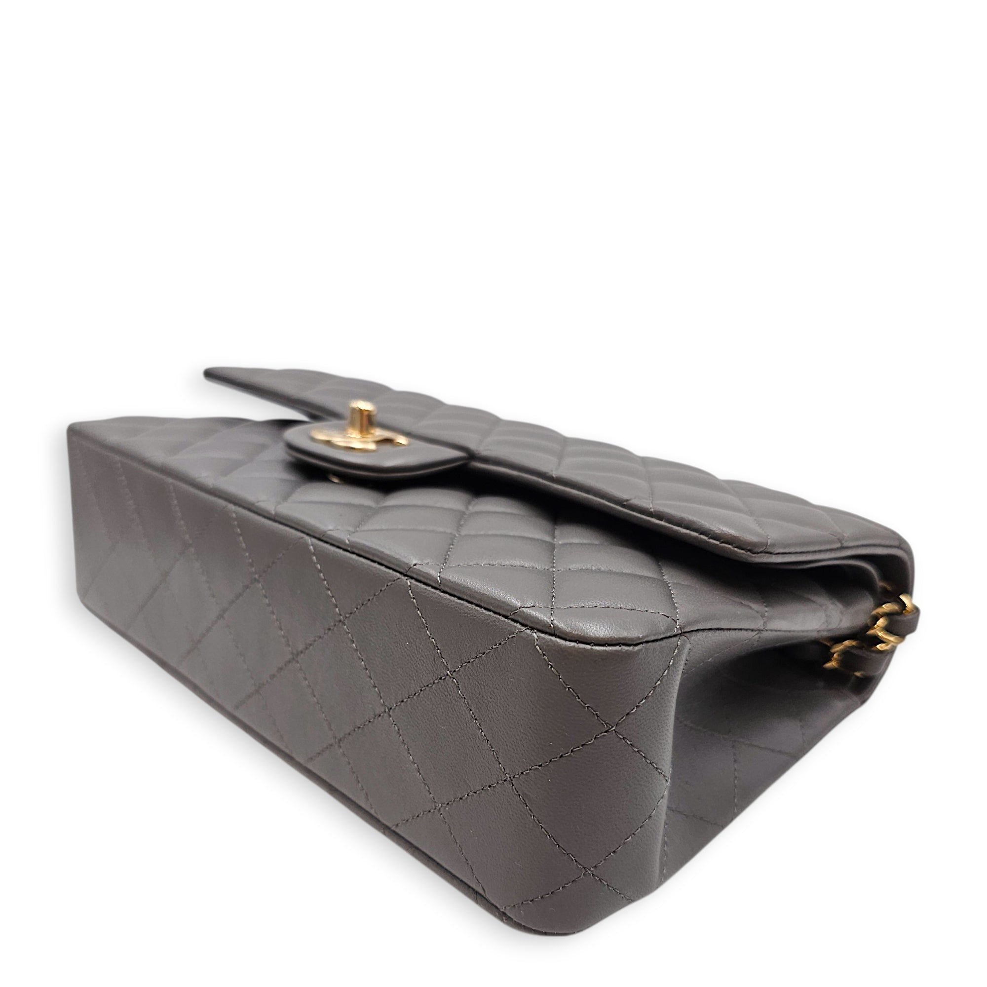Classic Flap (Double Flap) Medium Grey Shoulder Bag in Lambskin Gold hardware CL2603-19750 8