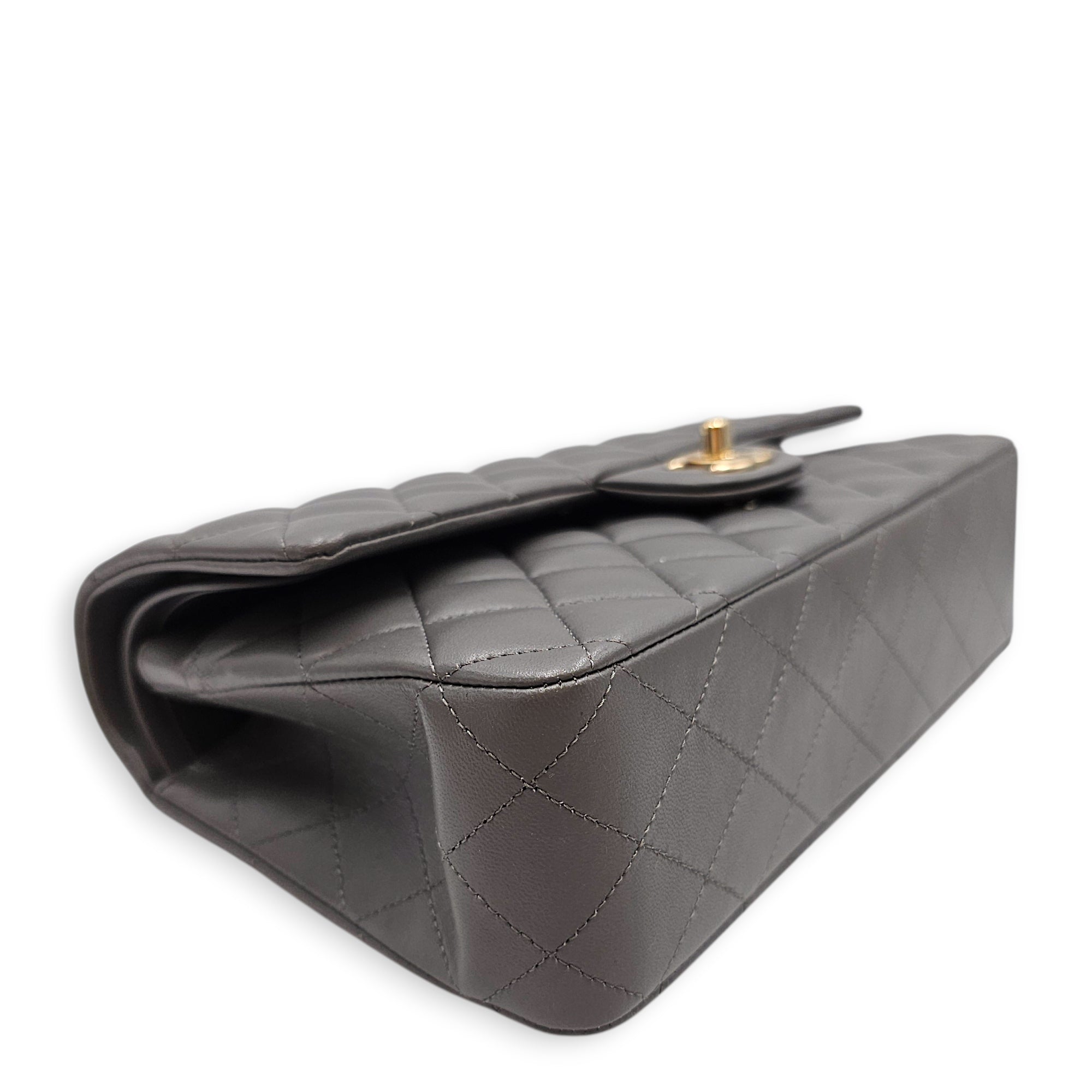 Classic Flap (Double Flap) Medium Grey Shoulder Bag in Lambskin Gold hardware CL2603-19750 9