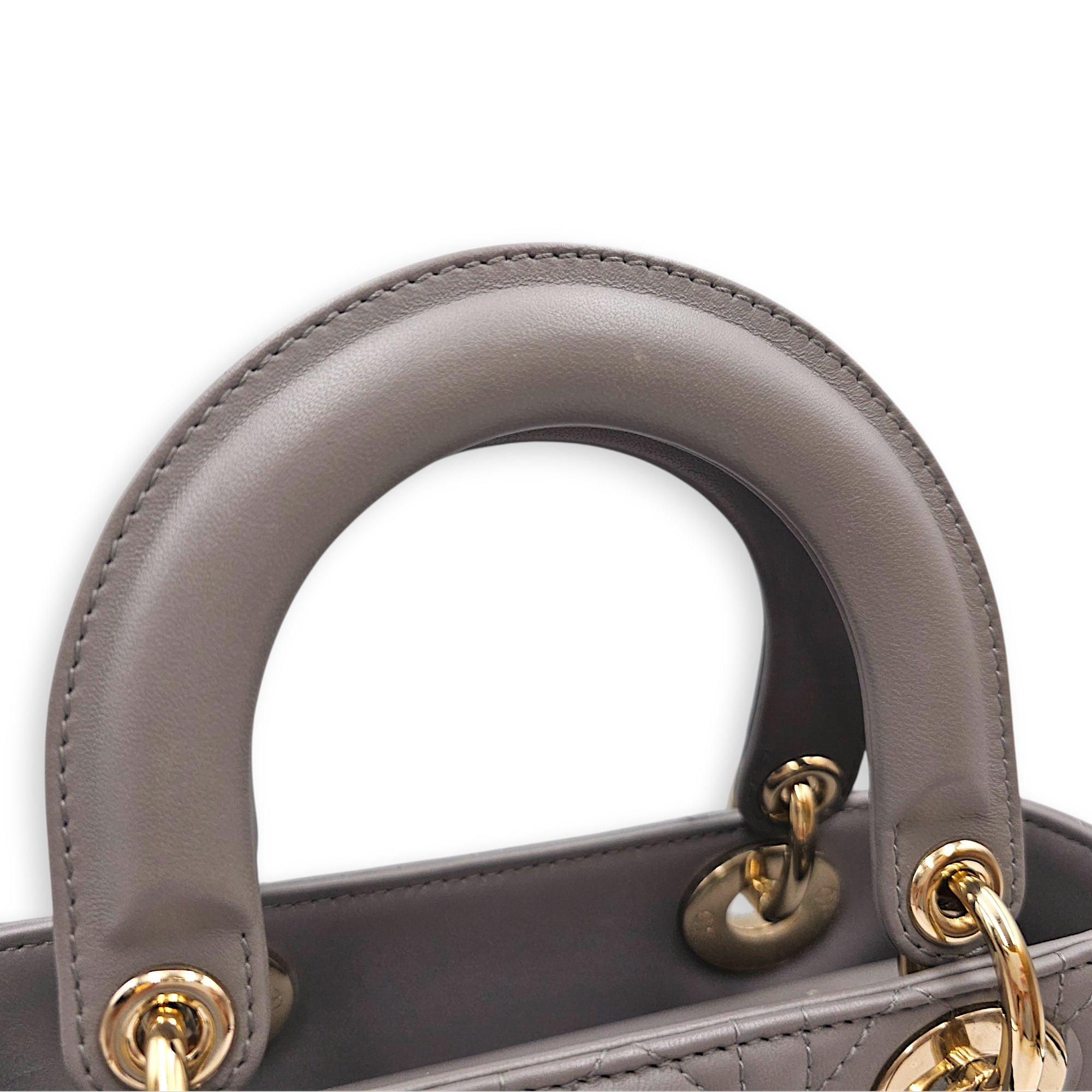 Small  Lady Dior Grey Top Handle Bag in Lambskin Gold hardware