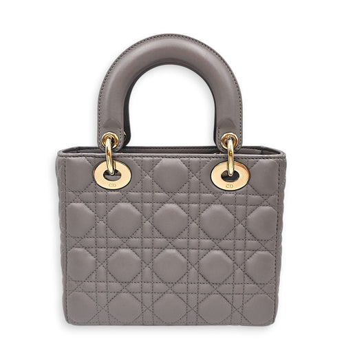 Lady Dior Small Grey Top Handle Bag in Lambskin Gold hardware CL2603-19756 2