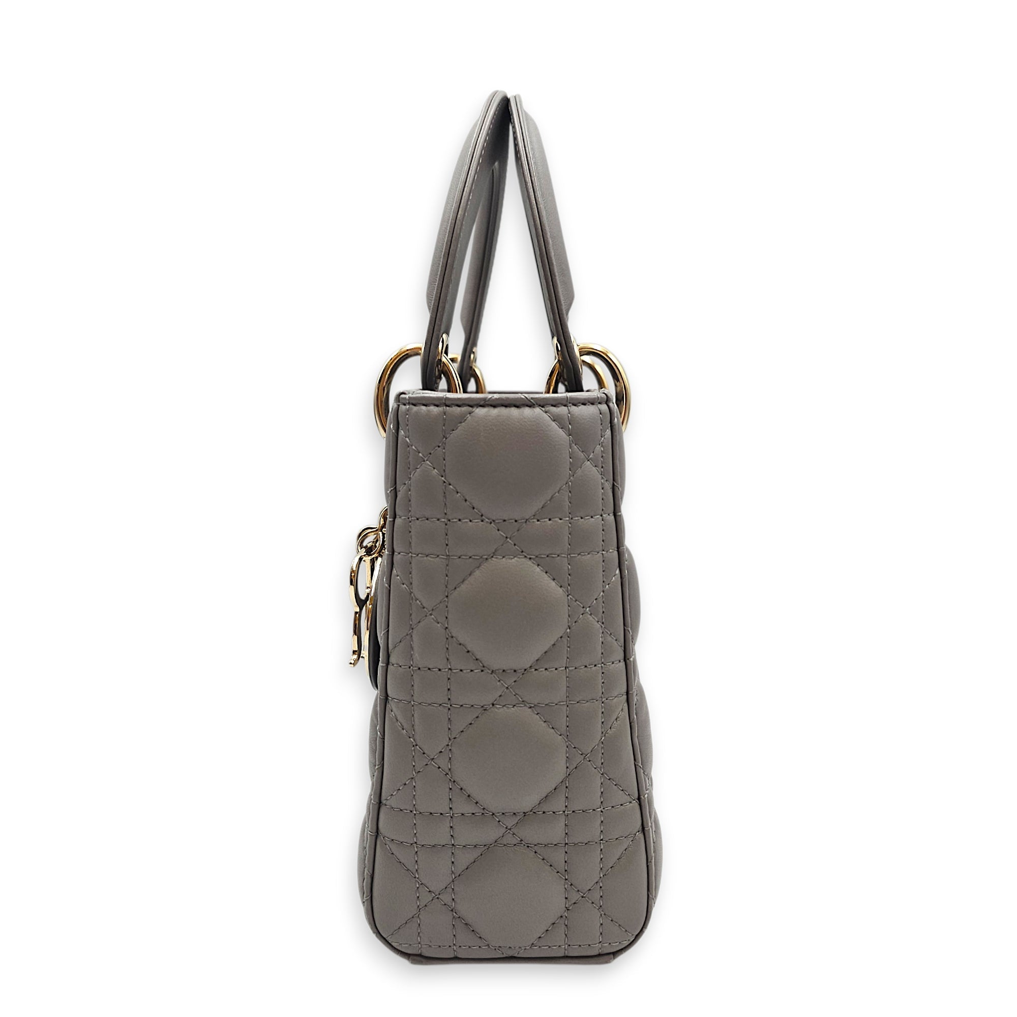 Lady Dior Small Grey Top Handle Bag in Lambskin Gold hardware CL2603-19756 3