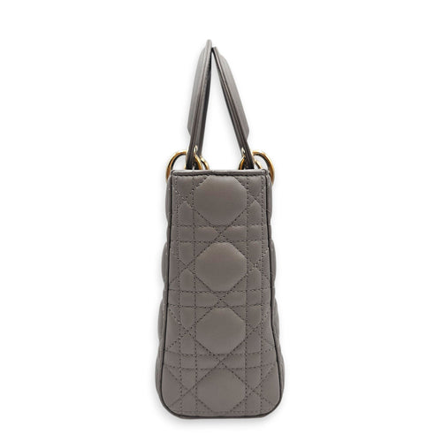 Lady Dior Small Grey Top Handle Bag in Lambskin Gold hardware CL2603-19756 4