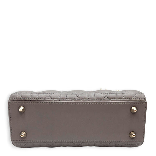 Small  Lady Dior Grey Top Handle Bag in Lambskin Gold hardware