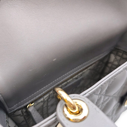 Lady Dior Small Grey Top Handle Bag in Lambskin Gold hardware CL2603-19756 7