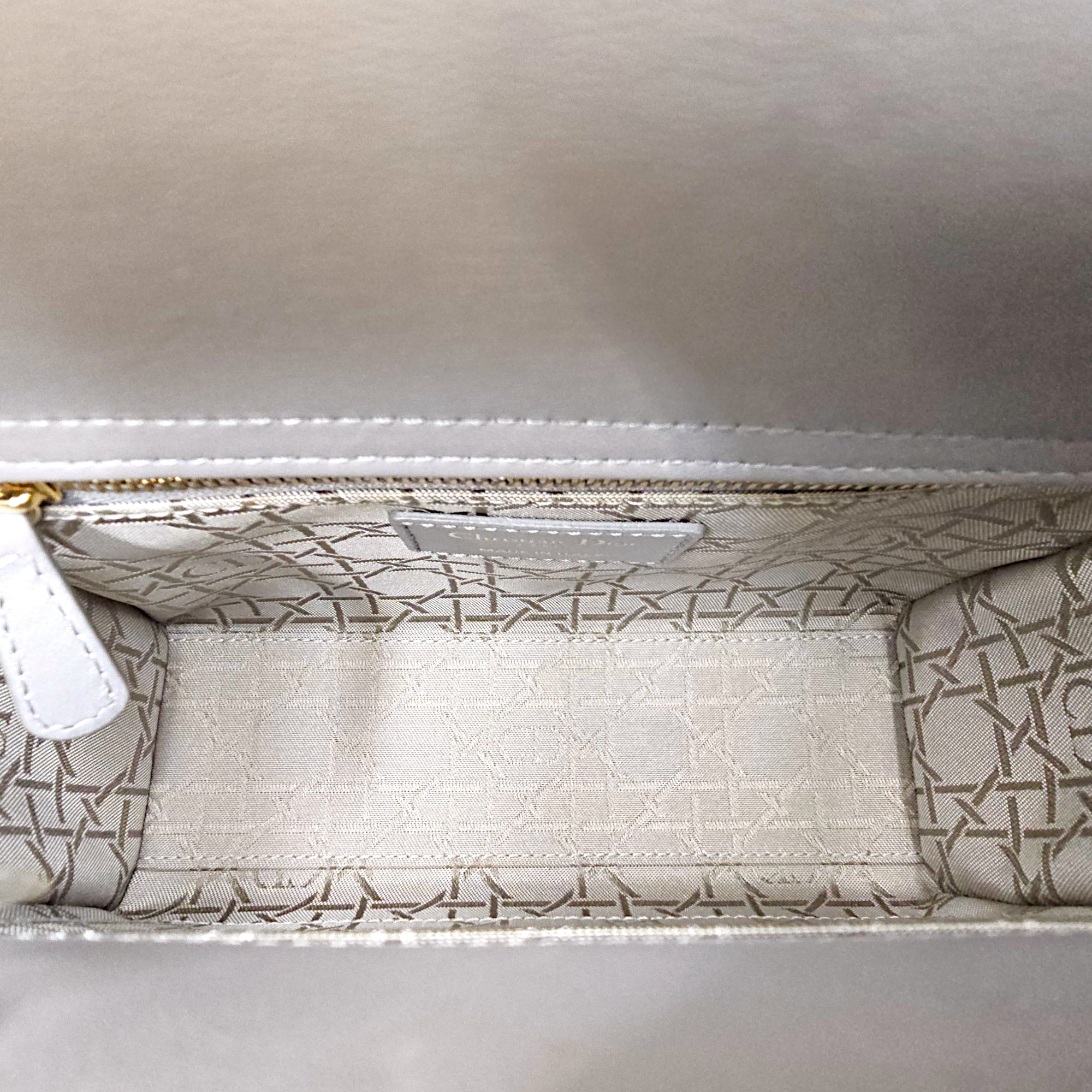 Small  Lady Dior Grey Top Handle Bag in Lambskin Gold hardware
