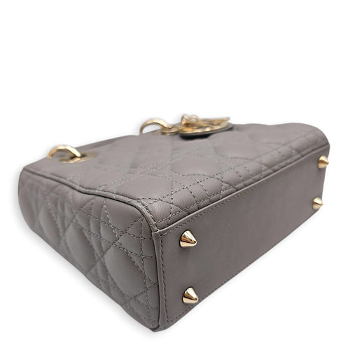 Lady Dior Small Grey Top Handle Bag in Lambskin Gold hardware CL2603-19756 9