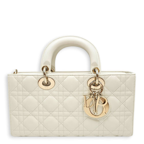 Lady D-Joy Medium White Top Handle Bag in Lambskin Gold hardware CL2603-19757 1