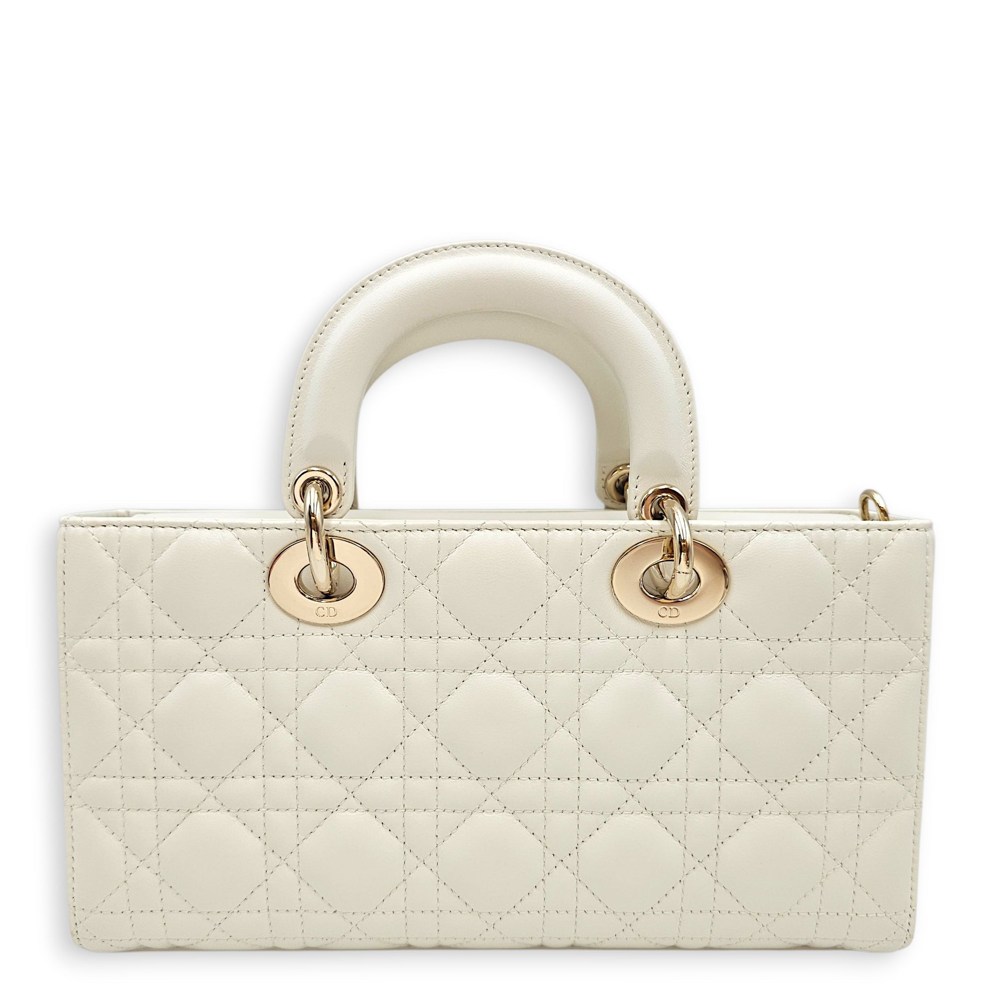 Lady D-Joy Medium White Top Handle Bag in Lambskin Gold hardware CL2603-19757 2