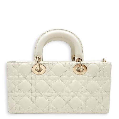 Lady D-Joy Medium White Top Handle Bag in Lambskin Gold hardware CL2603-19757 2