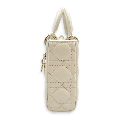 Lady D-Joy Medium White Top Handle Bag in Lambskin Gold hardware CL2603-19757 3