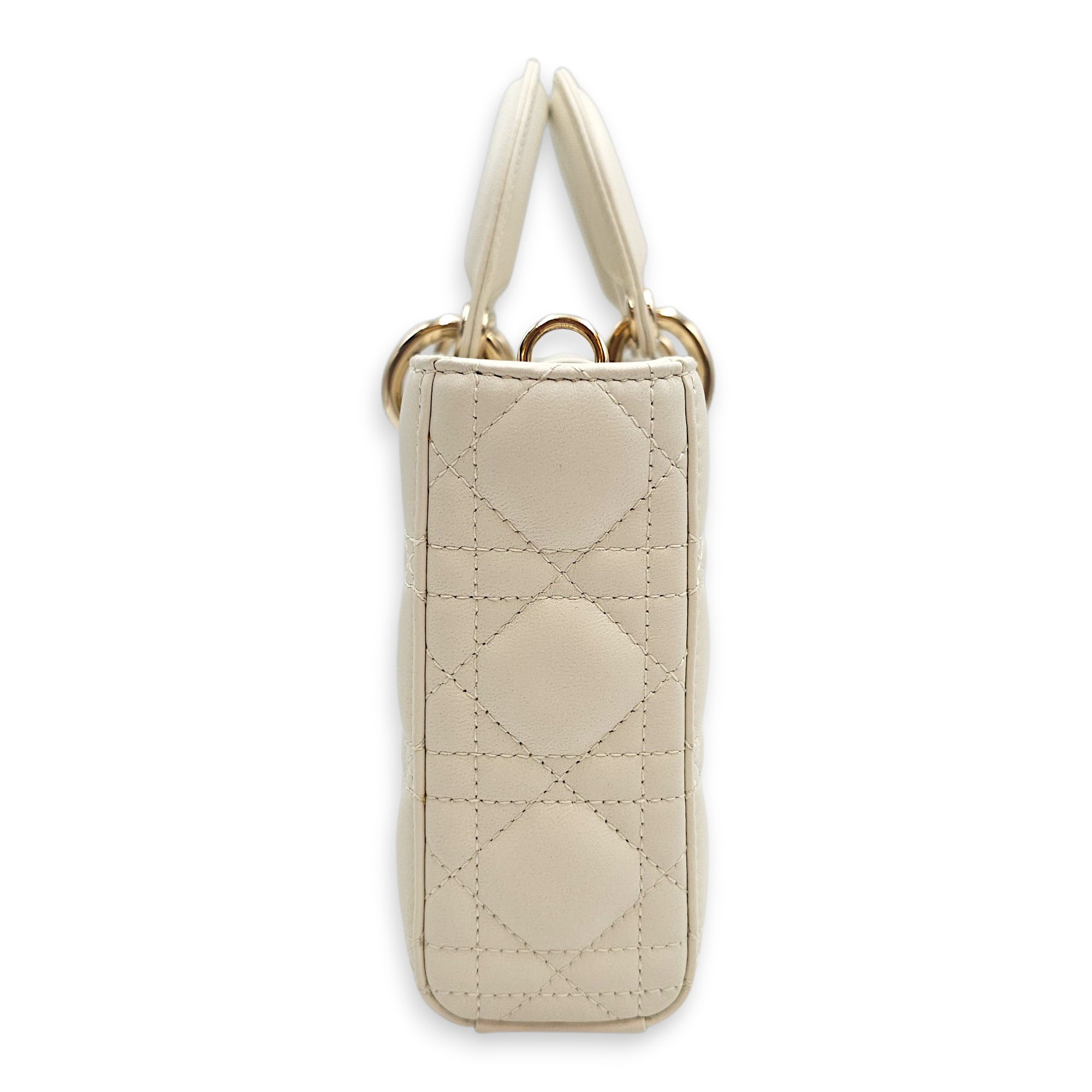 Lady D-Joy Medium White Top Handle Bag in Lambskin Gold hardware CL2603-19757 4
