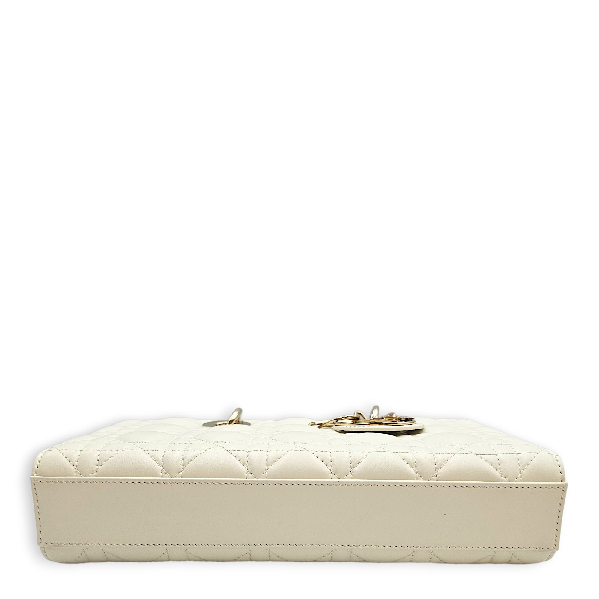 Lady D-Joy Medium White Top Handle Bag in Lambskin Gold hardware CL2603-19757 5