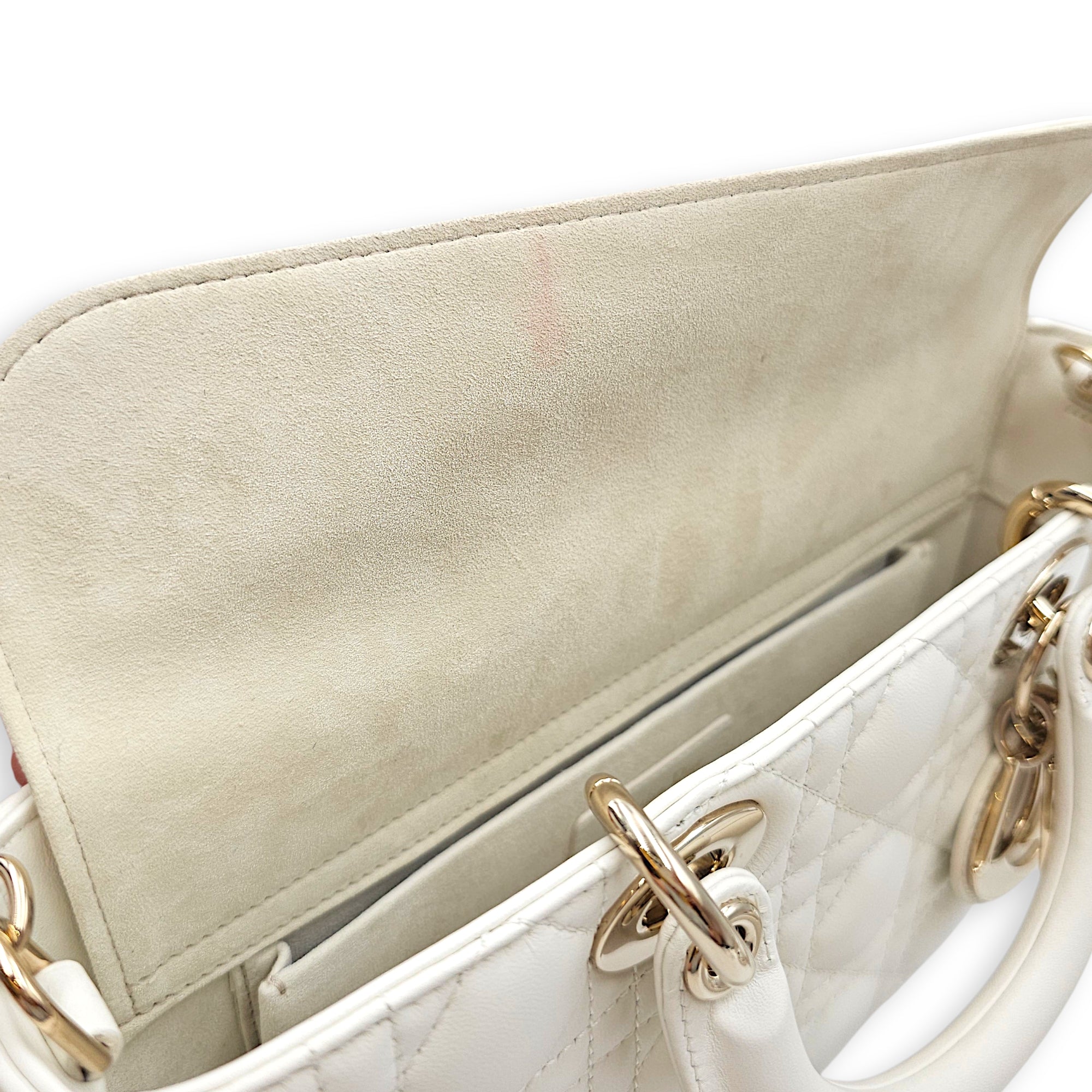 Lady D-Joy Medium White Top Handle Bag in Lambskin Gold hardware CL2603-19757 7