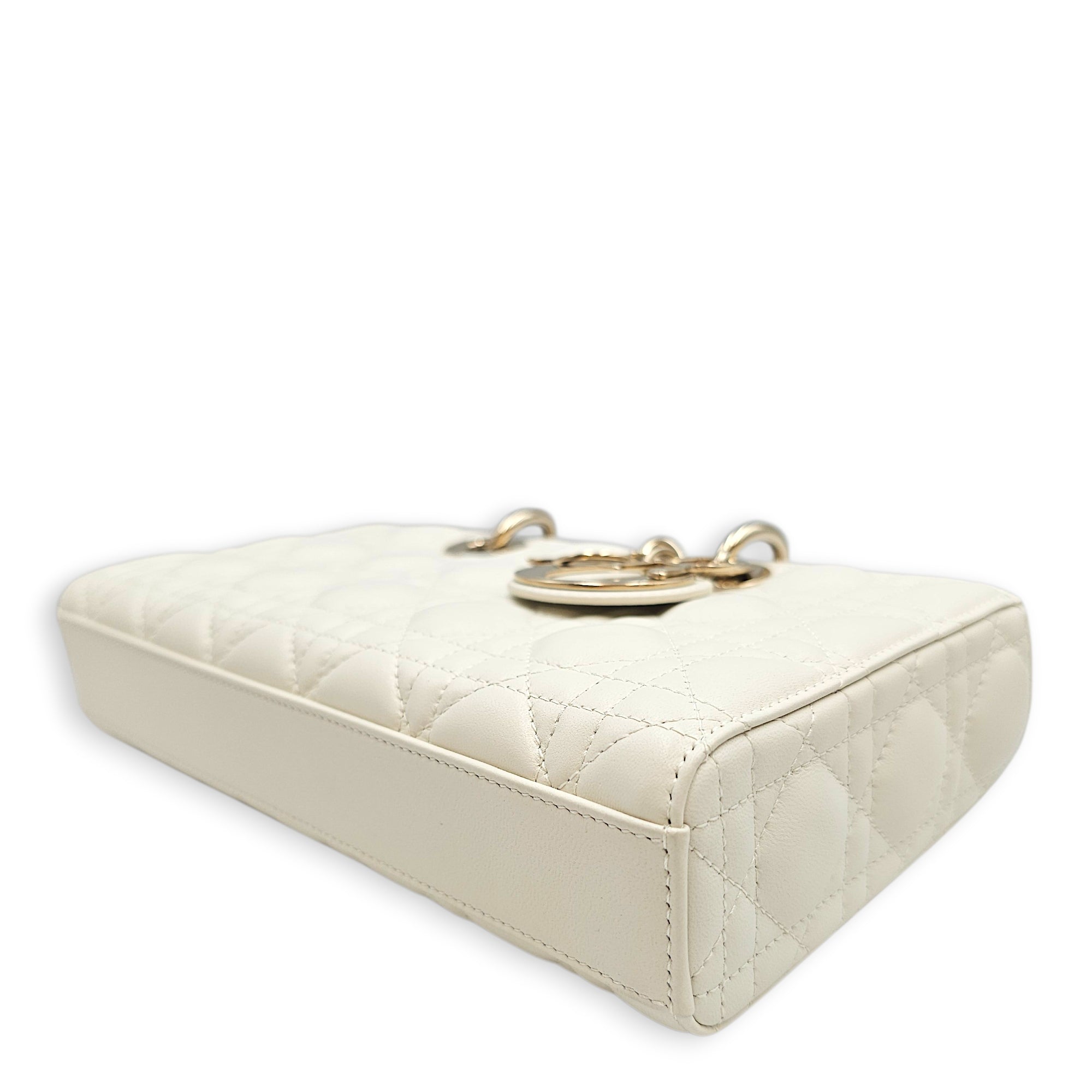 Lady D-Joy Medium White Top Handle Bag in Lambskin Gold hardware CL2603-19757 6