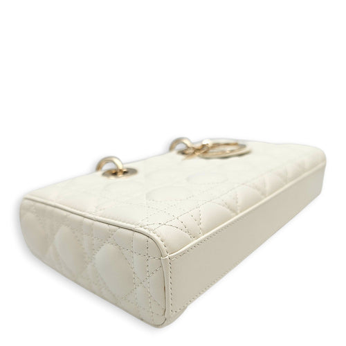 Lady D-Joy Medium White Top Handle Bag in Lambskin Gold hardware CL2603-19757 9