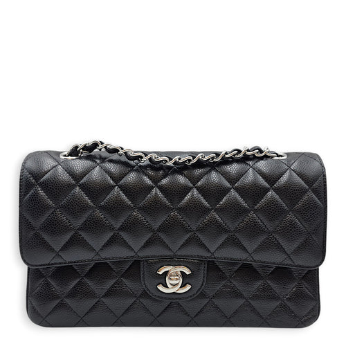 Medium Classic Flap Black Shoulder Bag in Caviar Leather Silver hardware