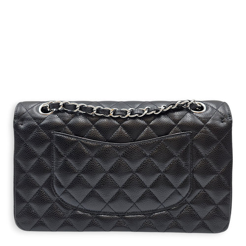 Medium Classic Flap Black Shoulder Bag in Caviar Leather Silver hardware