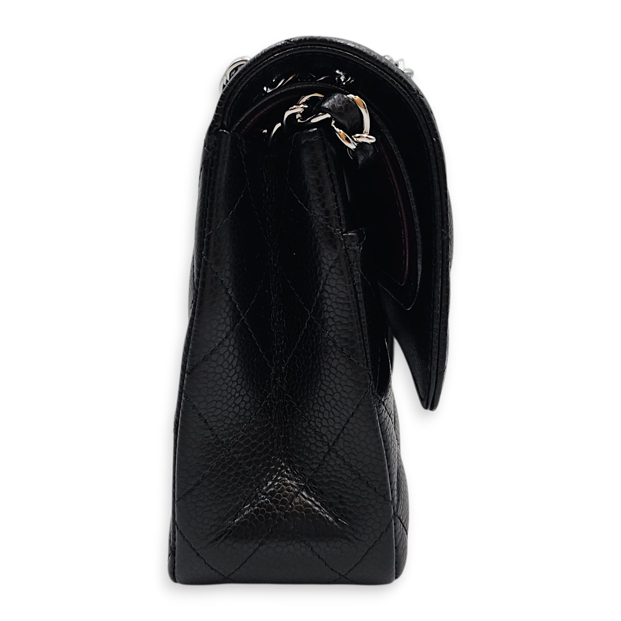 Medium Classic Flap Black Shoulder Bag in Caviar Leather Silver hardware