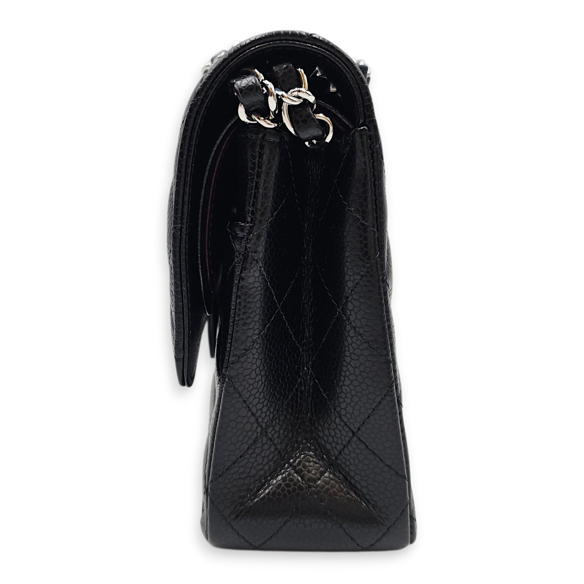Medium Classic Flap Black Shoulder Bag in Caviar Leather Silver hardware